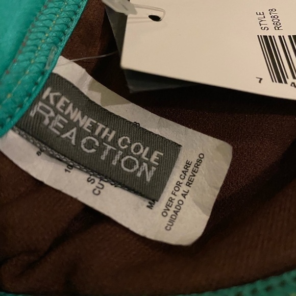 Kenneth Cole Reaction NWT Halter Bikini Top Green With Gold Tone Zipper - Picture 8 of 11